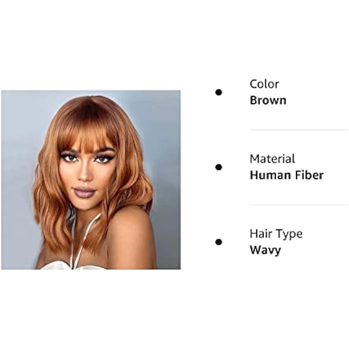 DILLARDS Short Wavy Bob Wigs With Bangs For Women Brown Shoulder Length Bob Curly Women's Synthetic Wig Brown 14 Inches Heat Resistant Fiber Hair (#30)) - Image 3